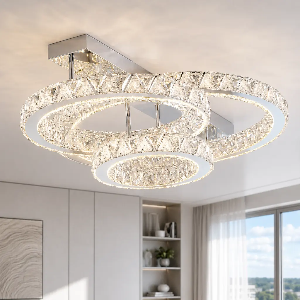 Стельова світлодіодна люстра Splendid Ray L51007/60+40+30XD/3 LED з трьома кришталевими кільцями, пультом, димером, 75 см - фото 2