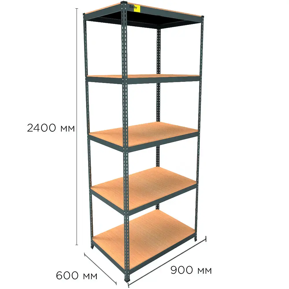Металлический стеллаж Emby Light Series 5 полок ДСП до 100кг (размер 2400х900x600) Черный - фото 2