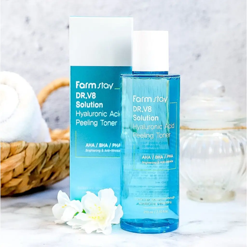 Тонер для обличчя FarmStay DR.V8 Solution Hyaluronic Acid Peeling Toner 210 мл - фото 6