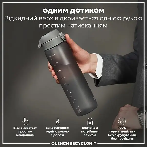 Бутылка для воды ION8 1000 мл (ЭКО бутылка) BPA Free Grey (I8RF1000GRY) - фото 2
