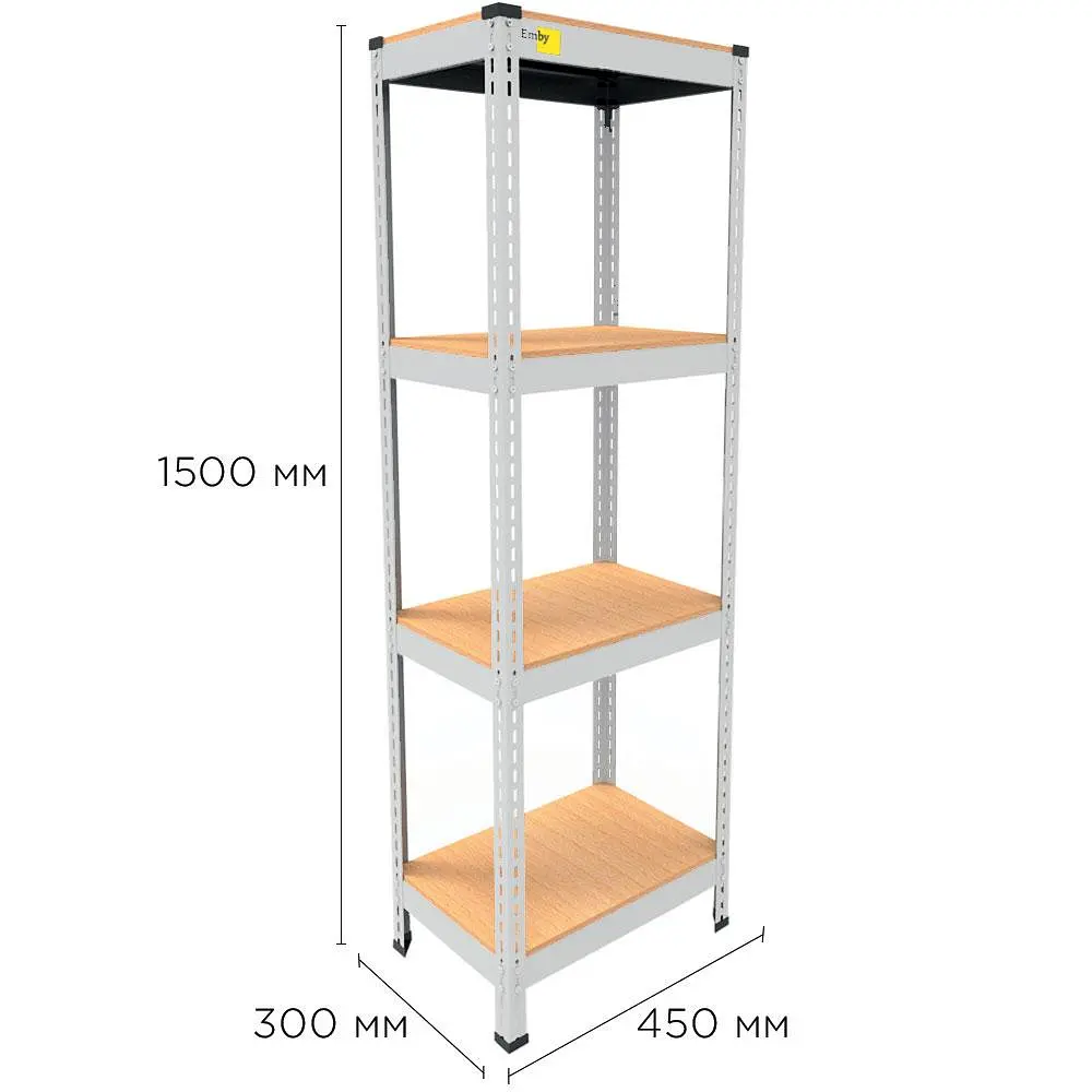 Металевий стелаж Emby Light Series (розмір 1500х450x300мм) 4 полиці ДСП до 100кг Білий - фото 2