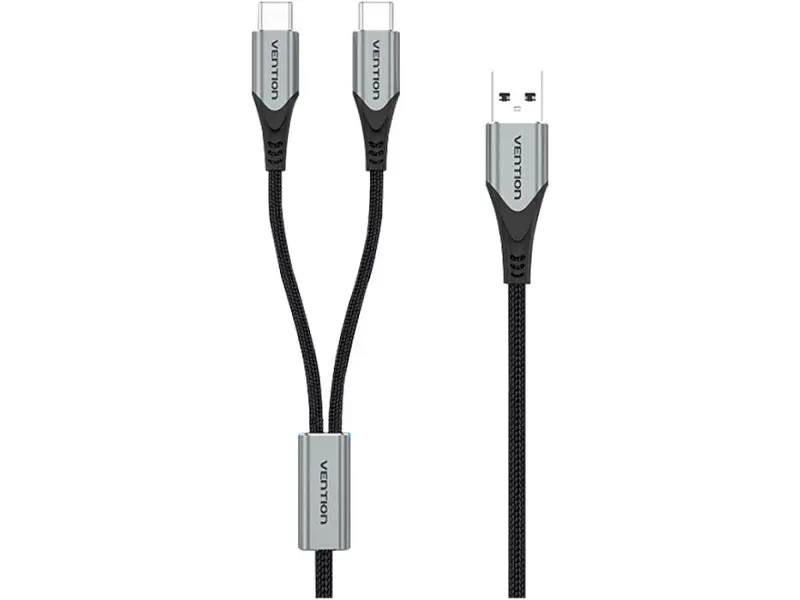 Кабель USB Type-C Vention 2-in-1 USB-A to Dual USB-C Y-Splitter Cable 1m Gray (CQOHF) - фото 2