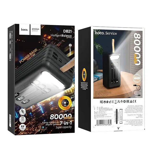 Зовнішній акумулятор Hoco DB21 large display power bank 80000mAh 6 портів 4USB Type-C Lightning - фото 6