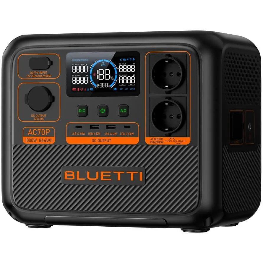 Портативна зарядна станція Bluetti AC70P LiFePO4, 864 Вт/ч 1000 Вт (AC70P) - фото 2