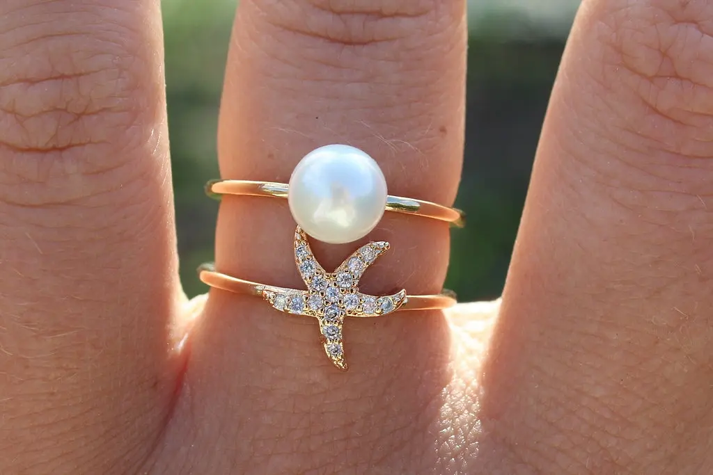 Кільце Xuping Jewelry зірка з перлиною р 16 розсувне золотисте - фото 5
