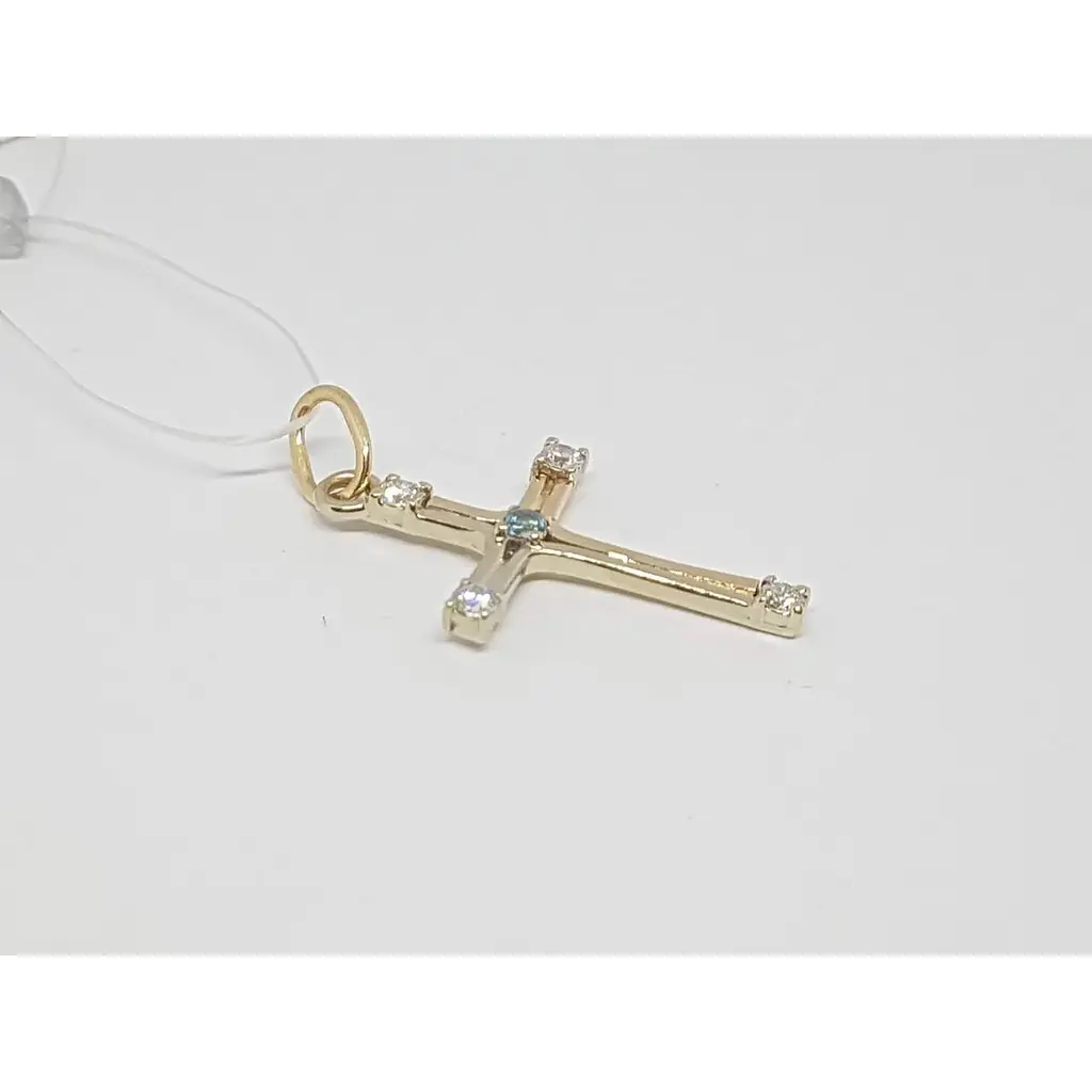 Золотий хрестик Гаразд з діамантами і топазом. 3041624 - фото 4