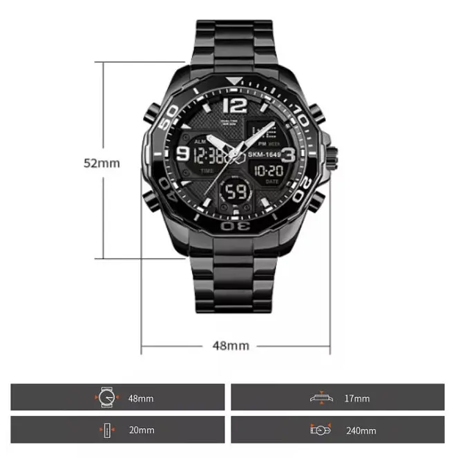 Наручний годинник чоловічий Skmei 1649 Black, 1649BK (18425) - фото 9