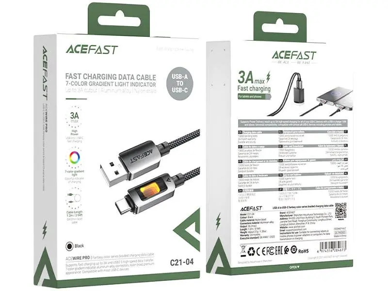 Кабель USB Type-C Acefast C21-04 USB Type-A to USB Type-C 2.0 60W 1.2m Black (6974316284673) - фото 6