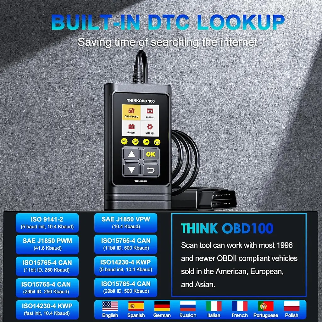 Считыватель кодов THINKCAR OBD100 OBD2, универсальный автомобильный сканер OBD2 считыватель неисправностей двигателя OBD2/EOBD - фото 5