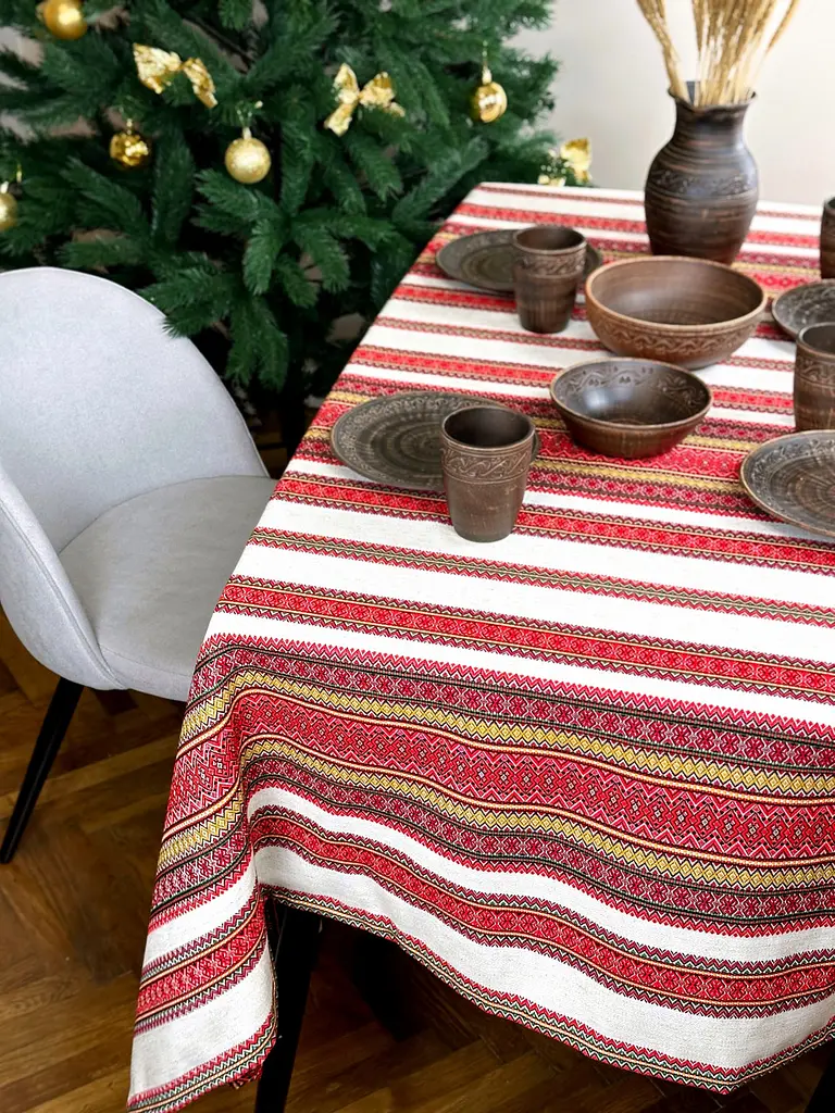 Льняная скатерть рождественскя с украинским орнаментом "Грация" - 250х150 см - фото 6