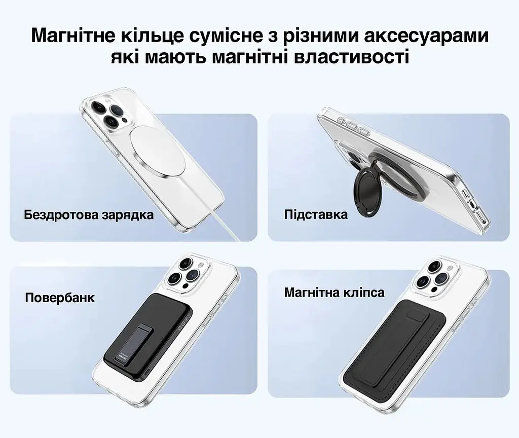 Чохол Vokamo для iPhone 15 Pro Max подвійний захисний з магнітним кільцем прозорий (NVK010806) - фото 8