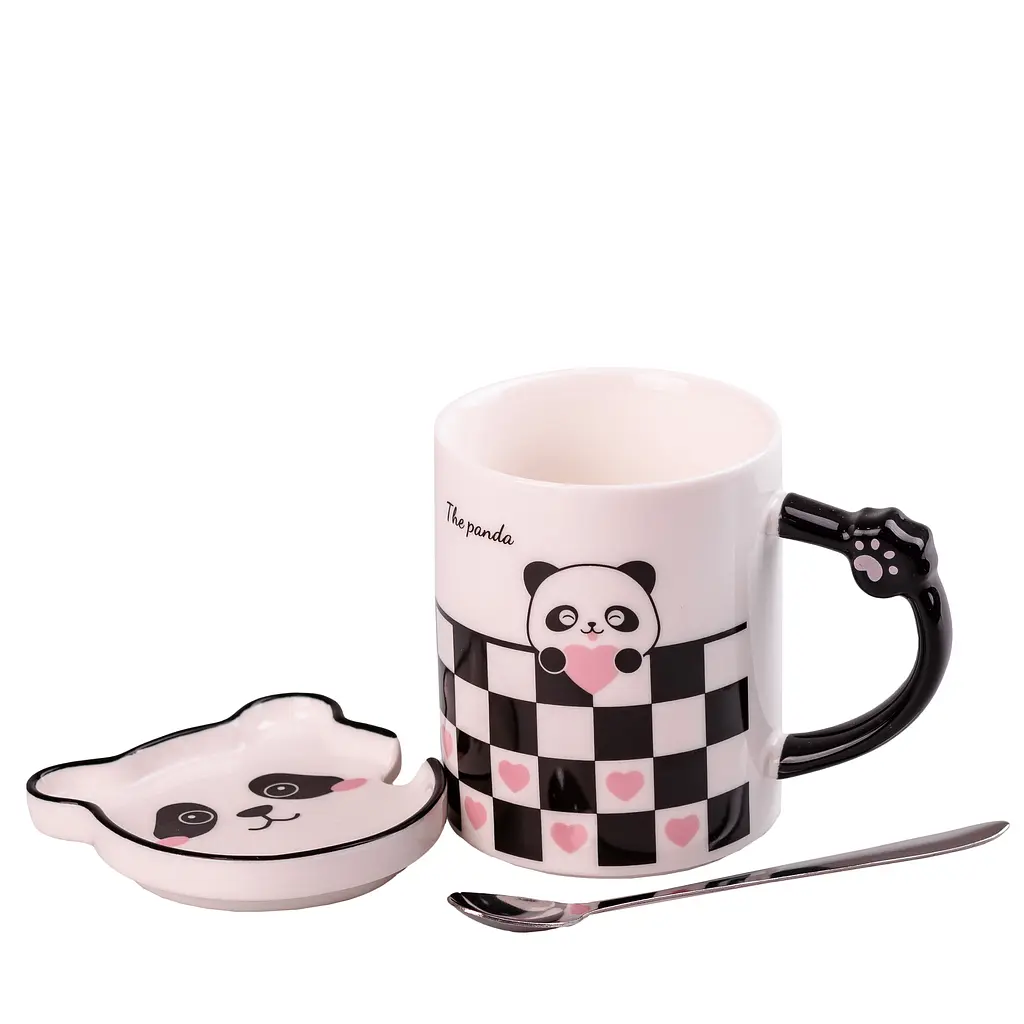 Чашка керамическая Happy Life The Panda с блюдцем и ложкой в клеточку 350 мл HPCY8369CE - фото 2