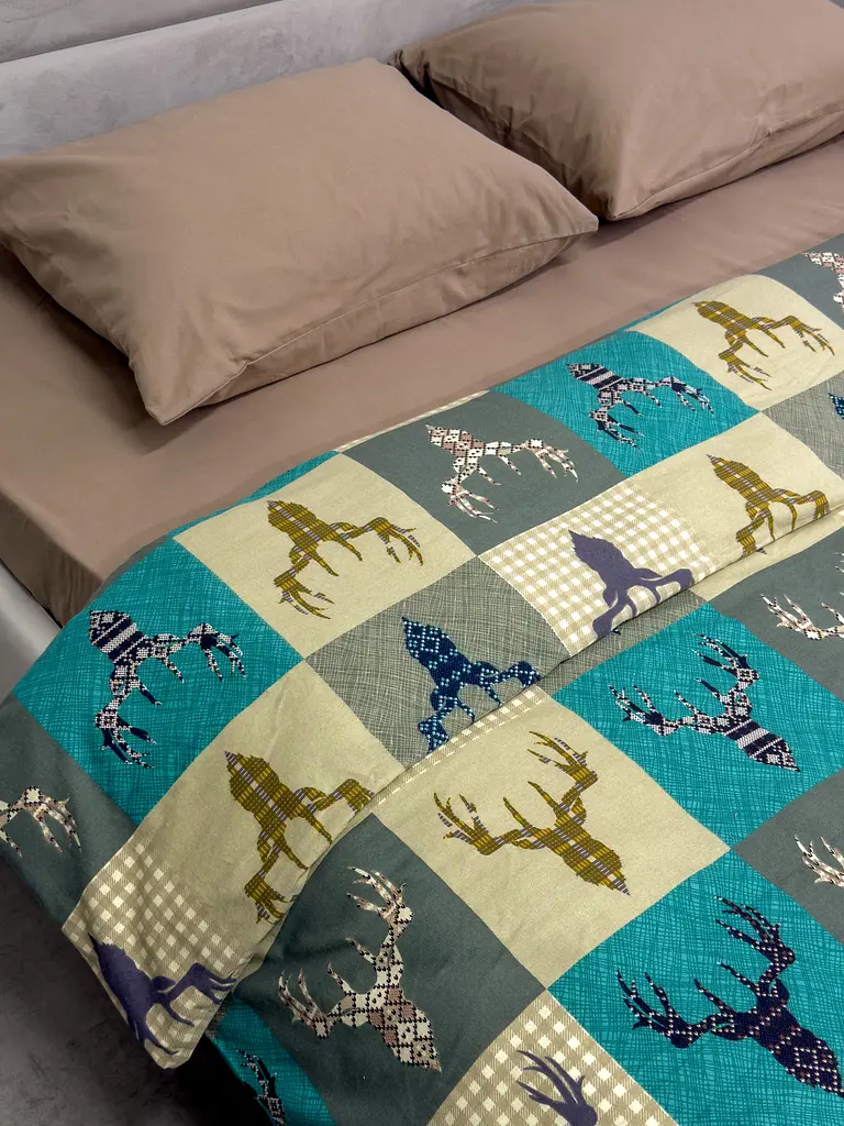 Комплект постільної білизни Ecotton полуторний 29345-3 Оленi на зеленому (24286) - фото 6