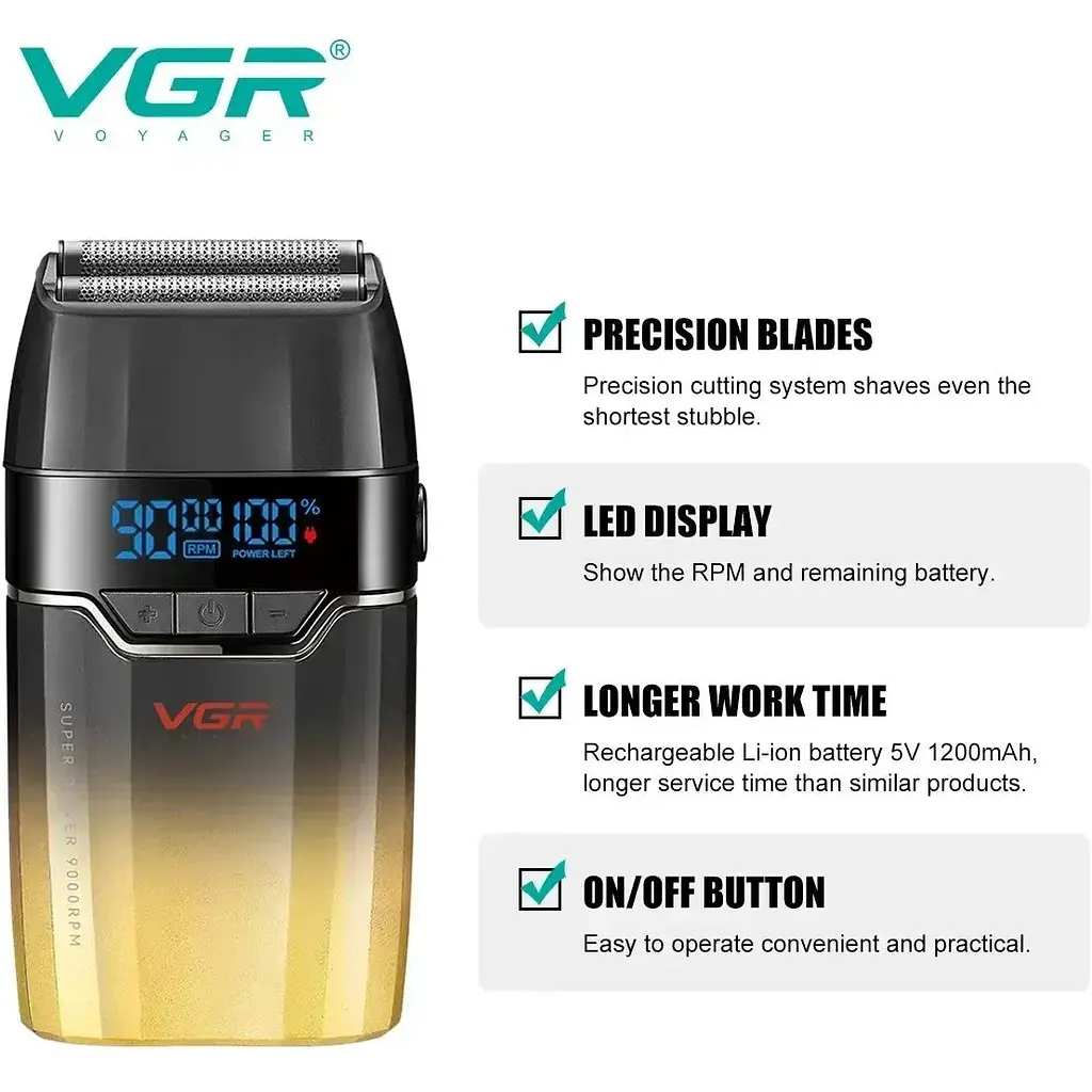 Профессиональный аккумуляторный шейвер для бритья бороды и усов VGR V-308 - фото 2