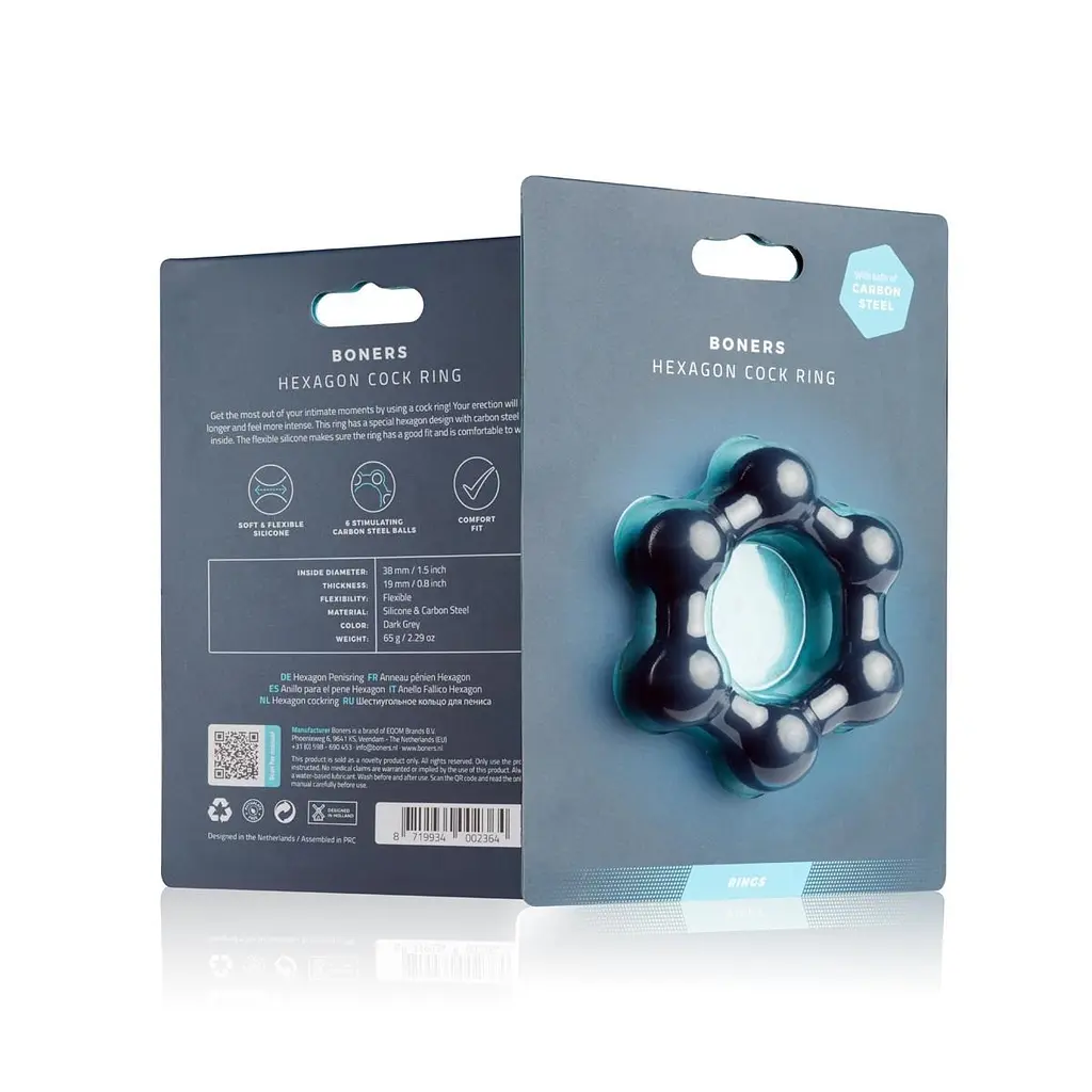 Ерекційне кільце Boners Hexagon Cock Ring, 3.8 см (сірий) - фото 3