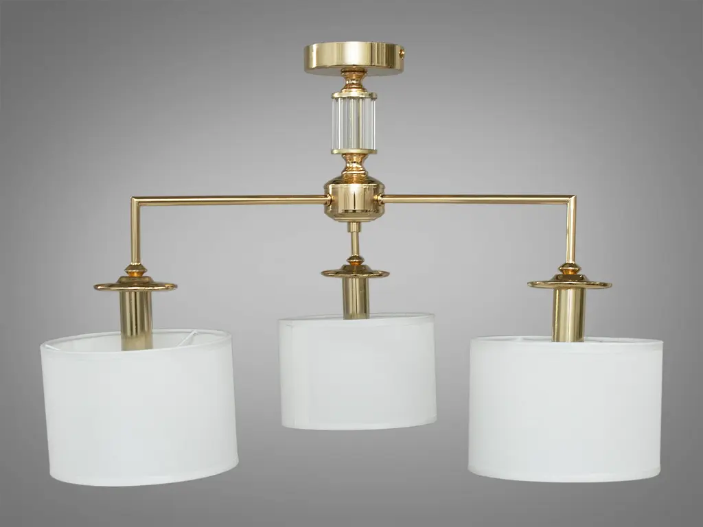 Изысканная, современная люстра с абажурами на 3 лампы Е14, цвет-золота. - фото 3