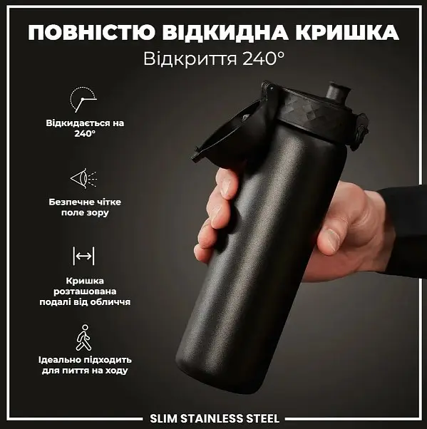 Бутылка для воды ION8 металлическая 600 мл Stainless Steel Black (I8SS600BLK) - фото 3