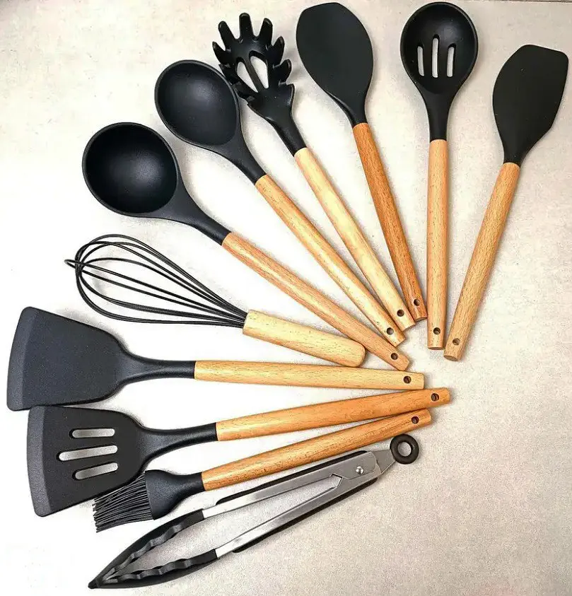 Набор кухонных принадлежностей Edenberg Silicone kitchen utensils set 12 предметов Черный - фото 8