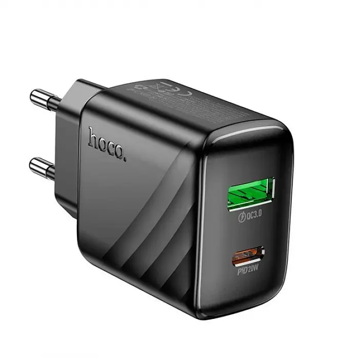 Сетевое зарядное устройство адаптер HOCO CS25A Rico 1USB/1Type-C, 20W/3A, поддержка быстрой зарядки PD/QC/FCP/AFC - фото 2