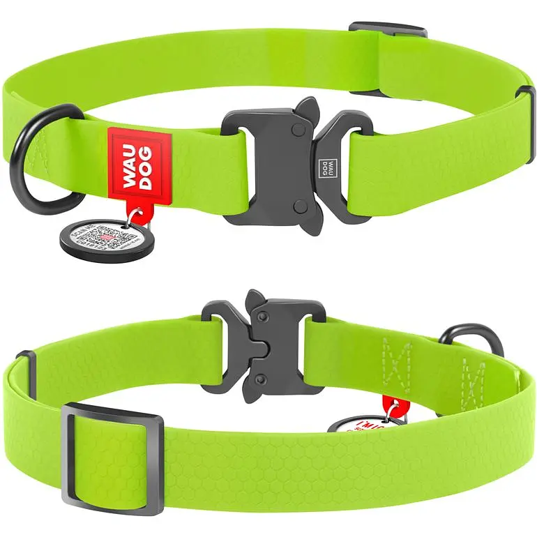 Ошейник для собак Waudog Waterproof, коллартекс, водостойкий, с QR паспортом, 31-49х2,5 см, салатовый - фото 3