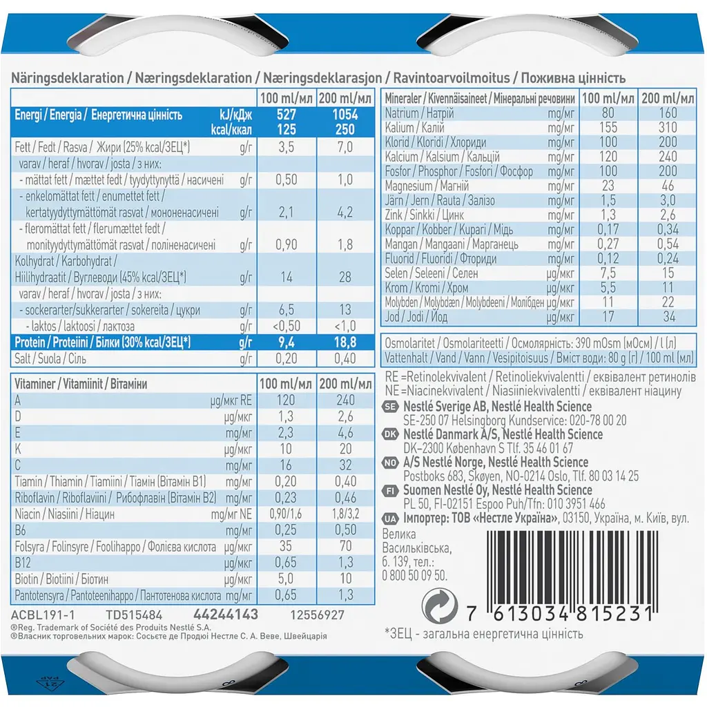 Готова молочна суміш Nestle Resource Protein Ресурс Протеїн, зі смаком лісових фруктів, 800 мл (4 шт. по 200 мл) - фото 10