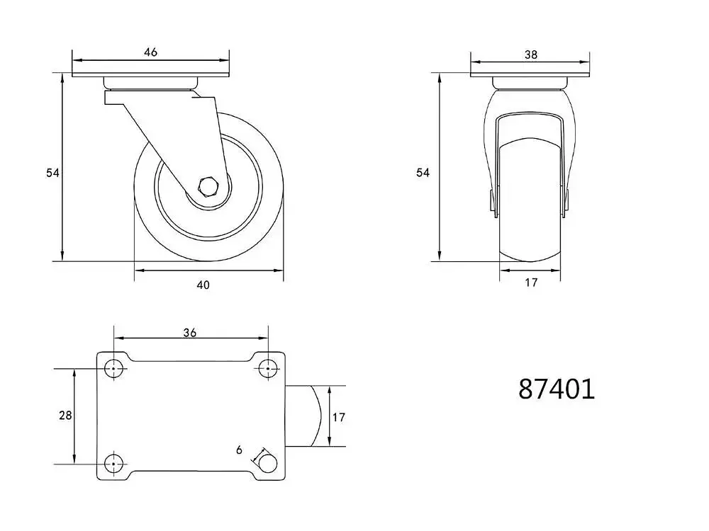 Колесо до візка Vorel поліпропіленове з обертовою опорою 40 мм навантаження 20 кг (87401) - фото 2
