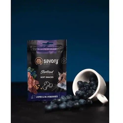 Мягкое лакомство Savory для здоровья стерилизованных кошек ягненка с черникой 50 г - фото 8
