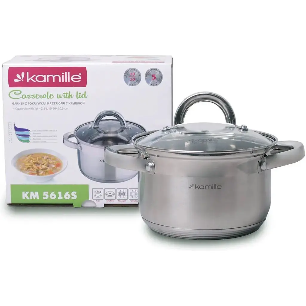 Кастрюля Kamille нержавеющая сталь с крышкой и полыми ручками 2.1 л (KM-5616S) - фото 8