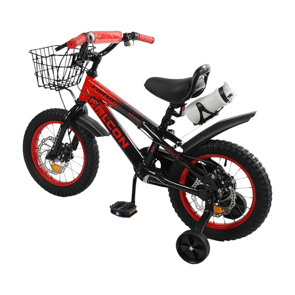 Велосипед 2-х колесный Corso Falcon 14" FL-14873 стальная рама, дисковые тормоза, доп. колеса, звонок, бутылка, корзина, собранная на 75% (6800070148739) - фото 2