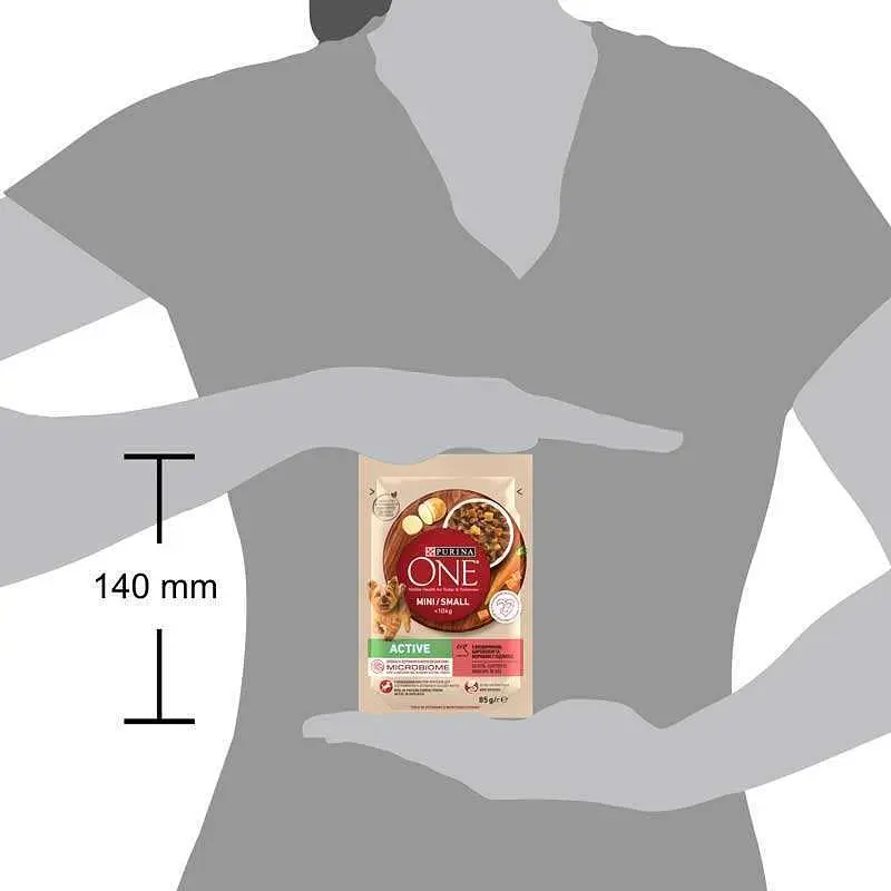 Влажный корм для взрослых активных собак мелких пород Purina One Mini Active с говядиной, картофелем и морковью в подливе 85 г (12451551) - фото 5