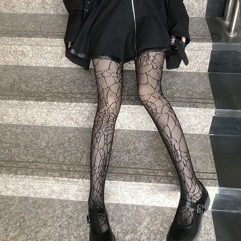 Колготки в сітку з павутиною one size чорні - фото 8