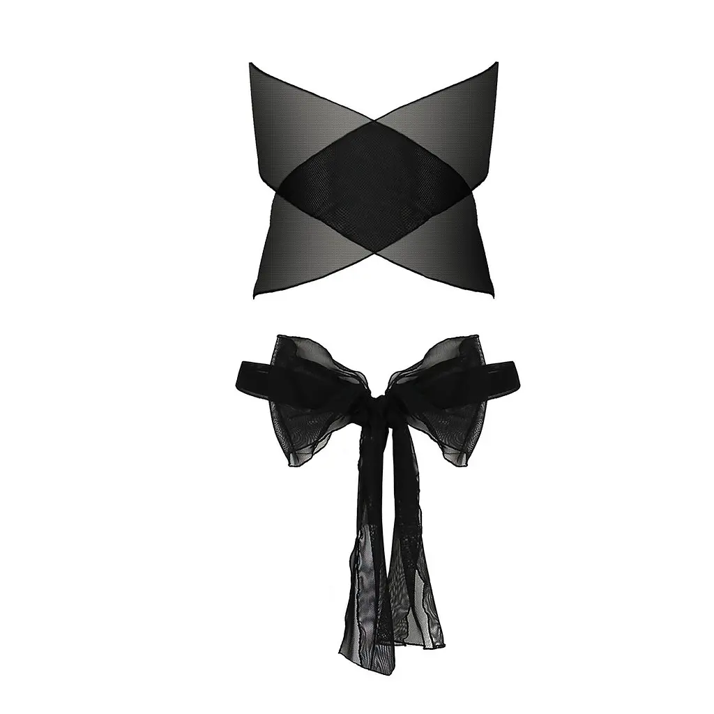 Комплект білизни Passion AMORE SET black, стрінги і ліф у вигляді подарункової стрічки з бантом - фото 4