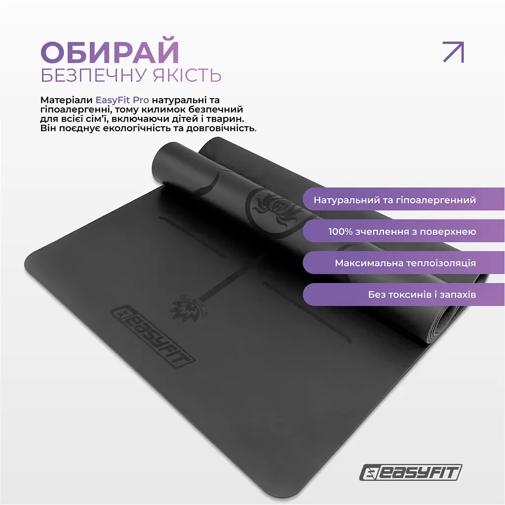 Килимок для йоги професійний EasyFit Pro каучук 5 мм Чорний (EF-1925-BK) - фото 5