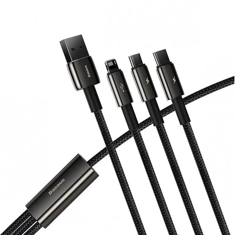 Кабель Baseus Tungsten Gold Cable USB to Type-C/Lightning/MicroUSB 3.5A 1.5m CAMLTWJ-01 Black - фото 5