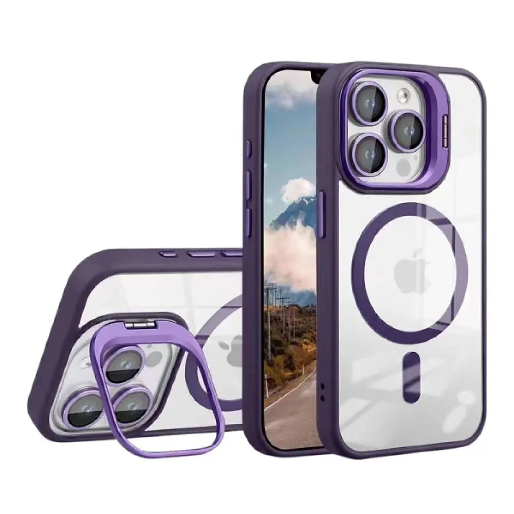 Чохол із підставкою MagSafe TPU PC Metal Stand Case and Camera Lenses Apple iPhone 13 Pro Max Dark Purple