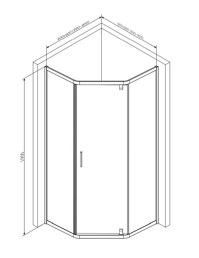 Душова кабіна Am.Pm Gem 5-corner Pivot 90x90 см без піддону black W90UG-405-090BT, Чорний, прозорий, чорний - фото 8