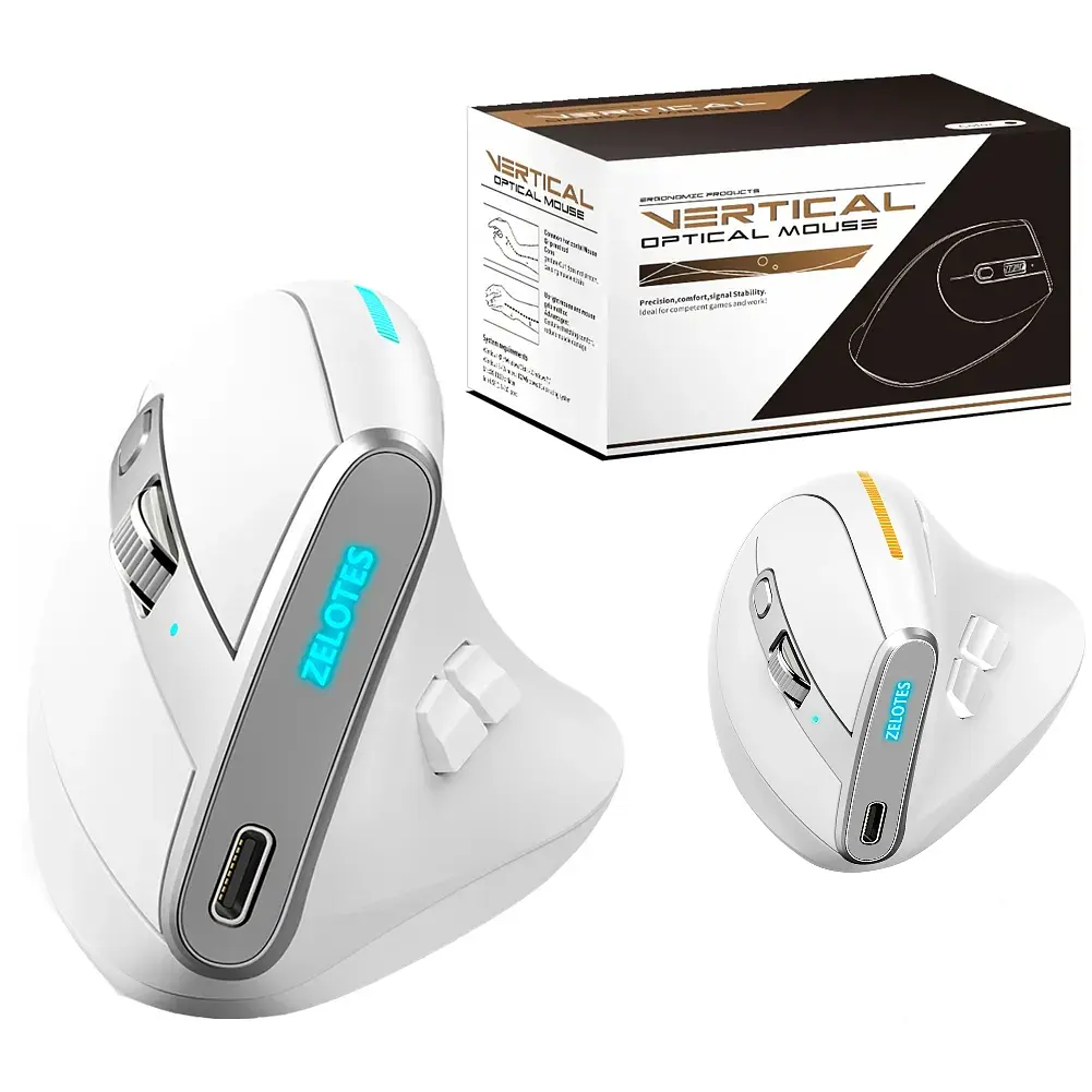 Вертикальна миша бездротова Zelotes F-36 з акумулятором та RGB підсвічуванням 2,4G+Bluetooth White - фото 5