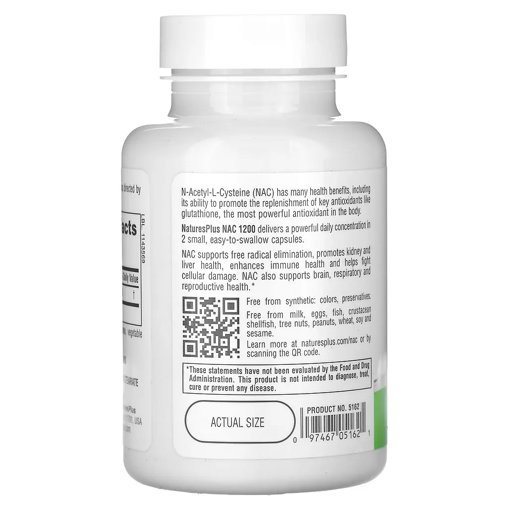 NAC N-Acetyl-L-Cysteine Natures Plus Pro NAC 1200, 600 мг 60 капсул - фото 3