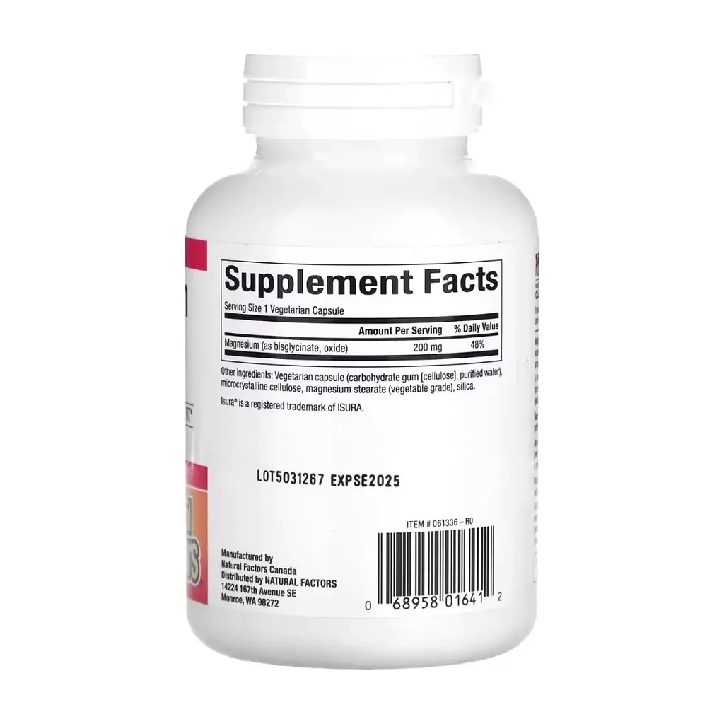 Мінерали Natural Factors Магній Бісгліцинат, 200 мг, Magnesium Bisglycinate, 120 вегетаріанськ (NFS-01641) - фото 2