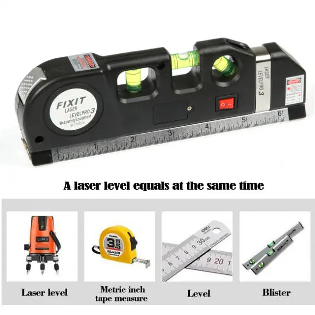 Рівень лазерний 4 в 1 рідинний 3х рівень рулетка лінійка Fixit Laser Level PRO 3 - фото 8