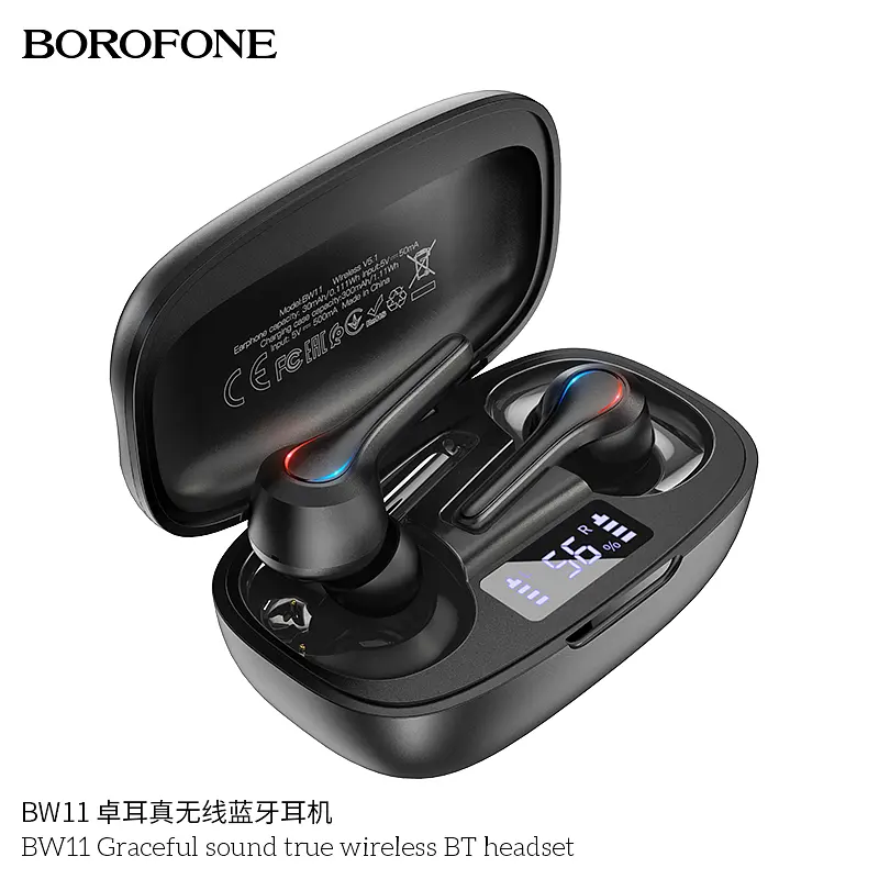 Наушники Borofone BW11 Graceful sound true wireless BT headset Black - фото 2