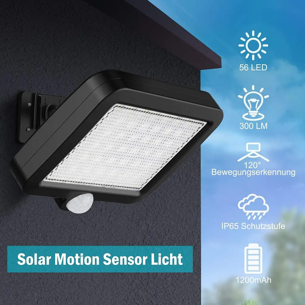 Сонячні LED світильники MPJ 56 LED з датчиком руху, IP65, 2 шт - фото 2