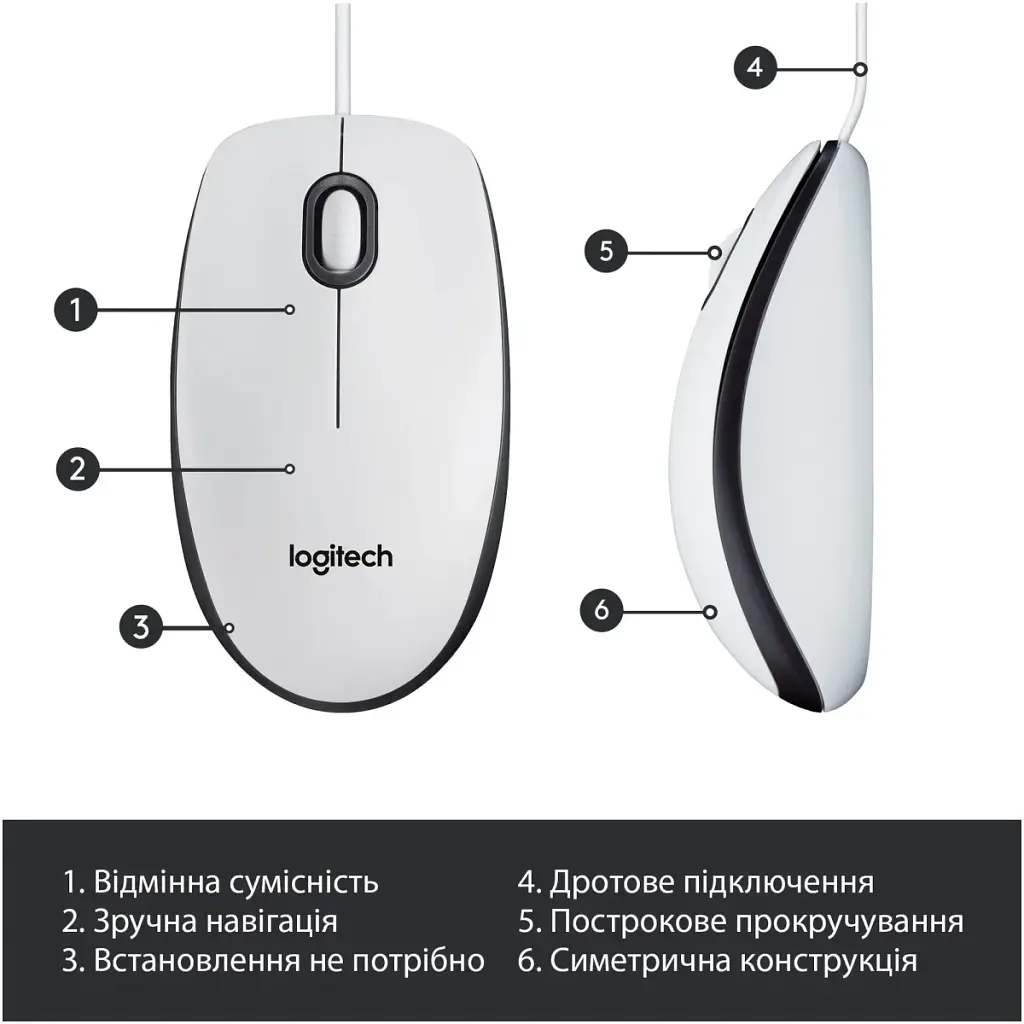 Мишка Logitech M100 USB White (910-006764) - фото 6