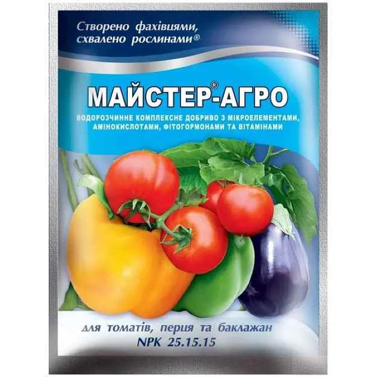 Водорозчине сухе добриво МАЙСТЕР-АГРО 100г для томатів,перцю та бакл.