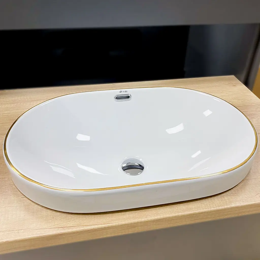 Умивальник VBI Gaeta S врізний верхнього монтажу 55x36 см white gold edge VBI-018067