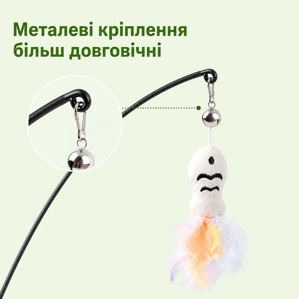 Інтерактивна іграшка-вудка Totoro для котів 360° з гнучким стрижнем 65 см, дзвіночком, пір’ям - фото 9