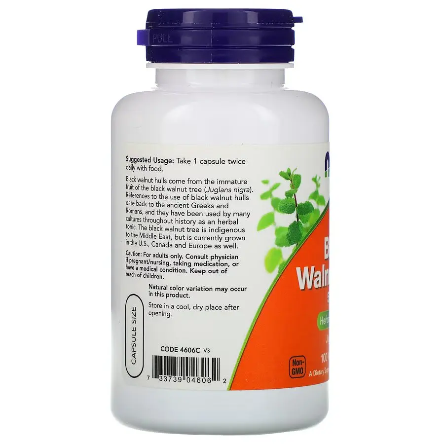 Натуральна добавка NOW Black Walnut Hulls 500 mg, 100 капсул - фото 3