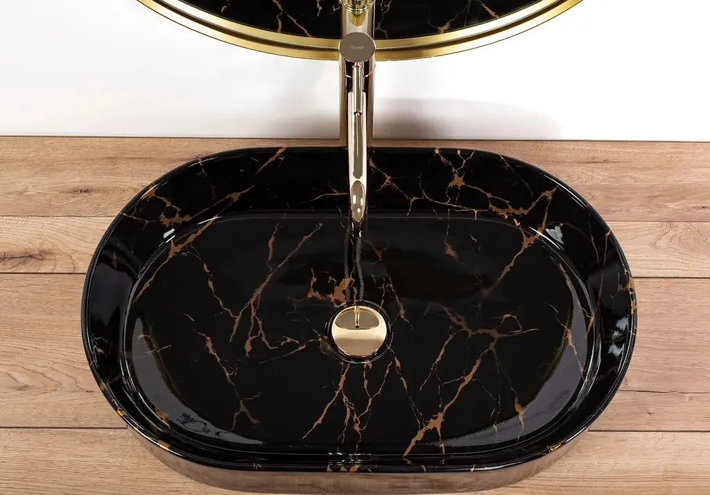 Умивальник Rea Nadia black marble shiny накладний REA-U0539, Чорний матовий - фото 3
