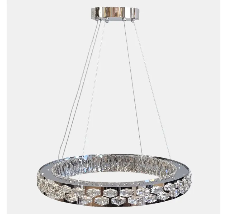 Світлодіодна люстра підвісна Artlight 8220-600CH з круглим кришталевим корпусом в кольорі хром, 89W - фото 2