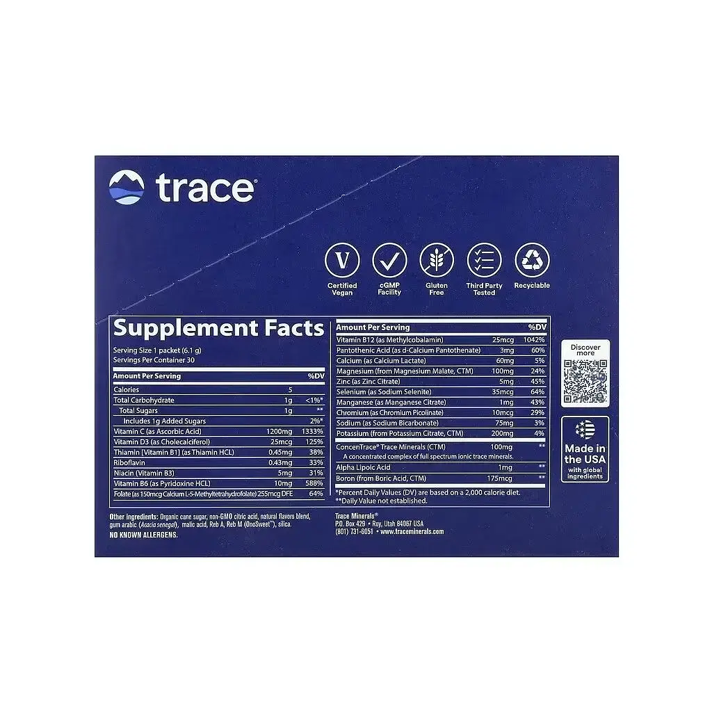 Вітамінно-мінеральний комплекс Trace Електроліти, смак лимон-лайм, Electrolyte Stamina PowerPak, 30 пакетів (TMR00052) - фото 2